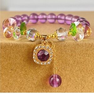 Gold-Plated Purple Crystal Charm Bracelet - Elegant Women Jewelry